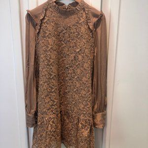 Mock Neck Embroidered Lettuce Shift Mini Dress